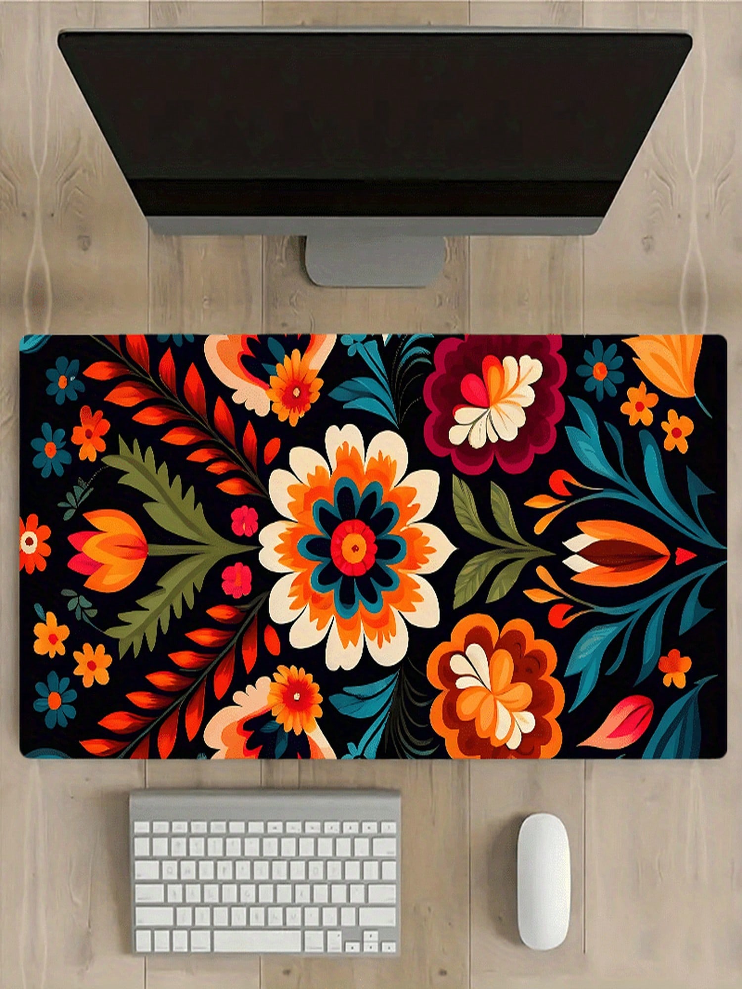 Gaming Accessories Organizer - Floral Bohemian Style Desk Mat -