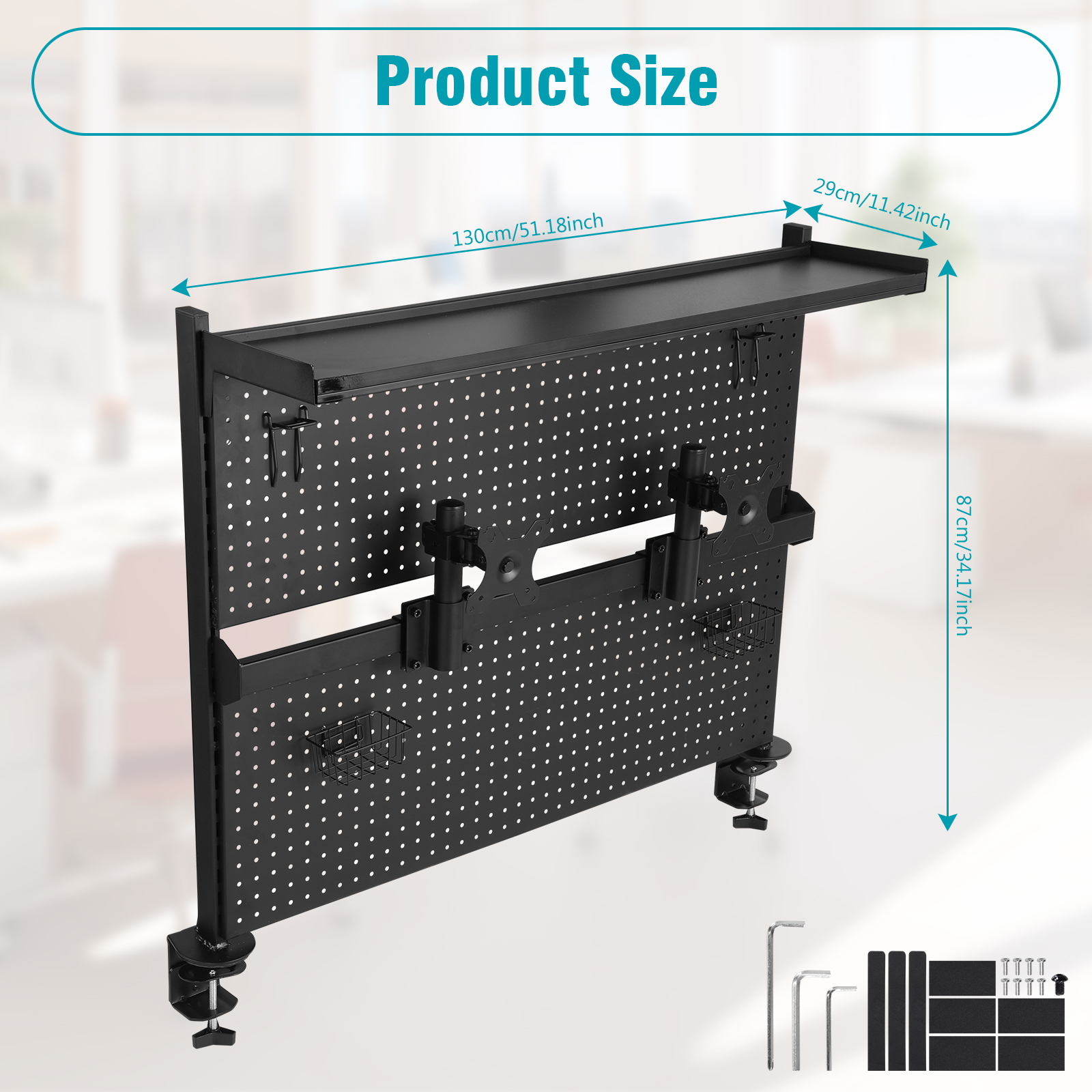 Gaming Accessories Organizer - Metal Pegboard with Monitor Stands Computer
