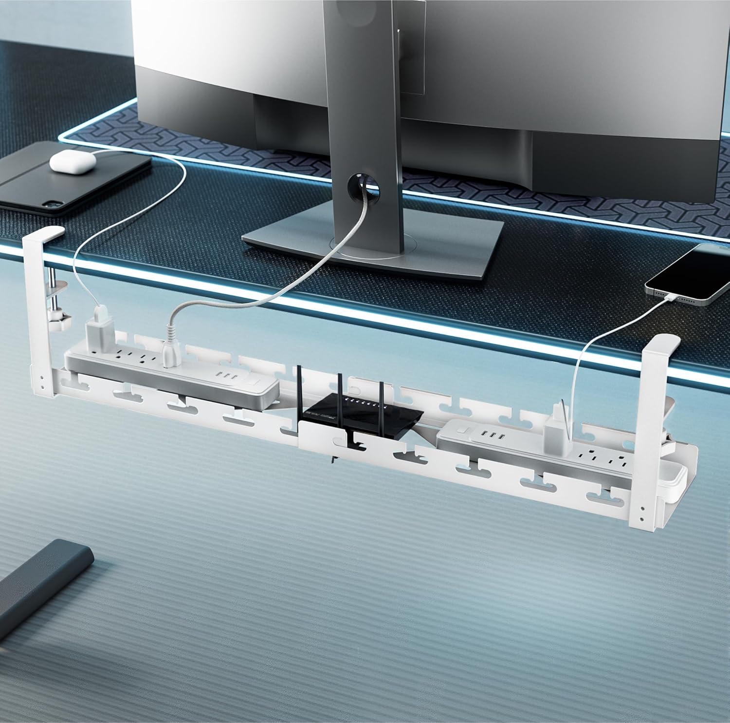 Gaming Accessories Organizer - Extendable Under Desk Cable Management Tray